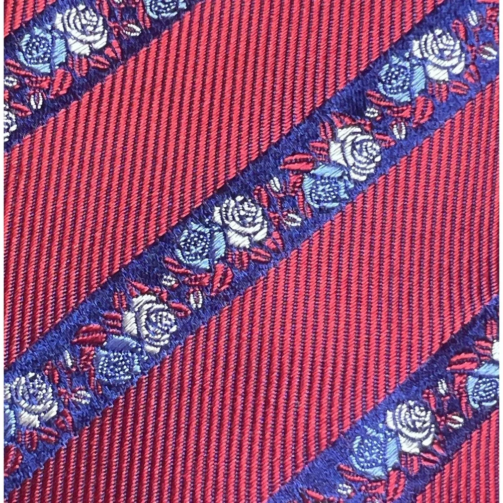 Thomas Pink 100% Silk Mens Necktie Navy/Red Stripped Floral Classic France